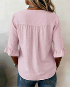 Women's Ruffle Button Blouse – Relaxed Flowy Long Sleeve Blouse