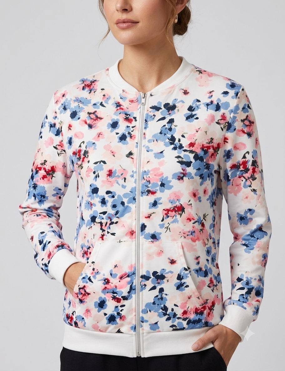 Women's Printed Bomber Jacket – Lightweight Zip Jacket