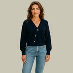 Women's V-Neck Cardigan – Button Front Long Sleeve Cardigan
