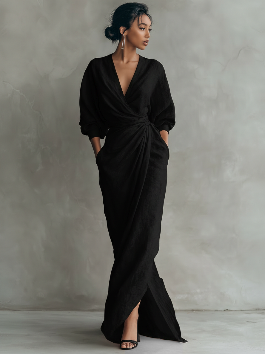 Women's V-Neck Maxi Dress – Flowy Minimalist Summer Dress