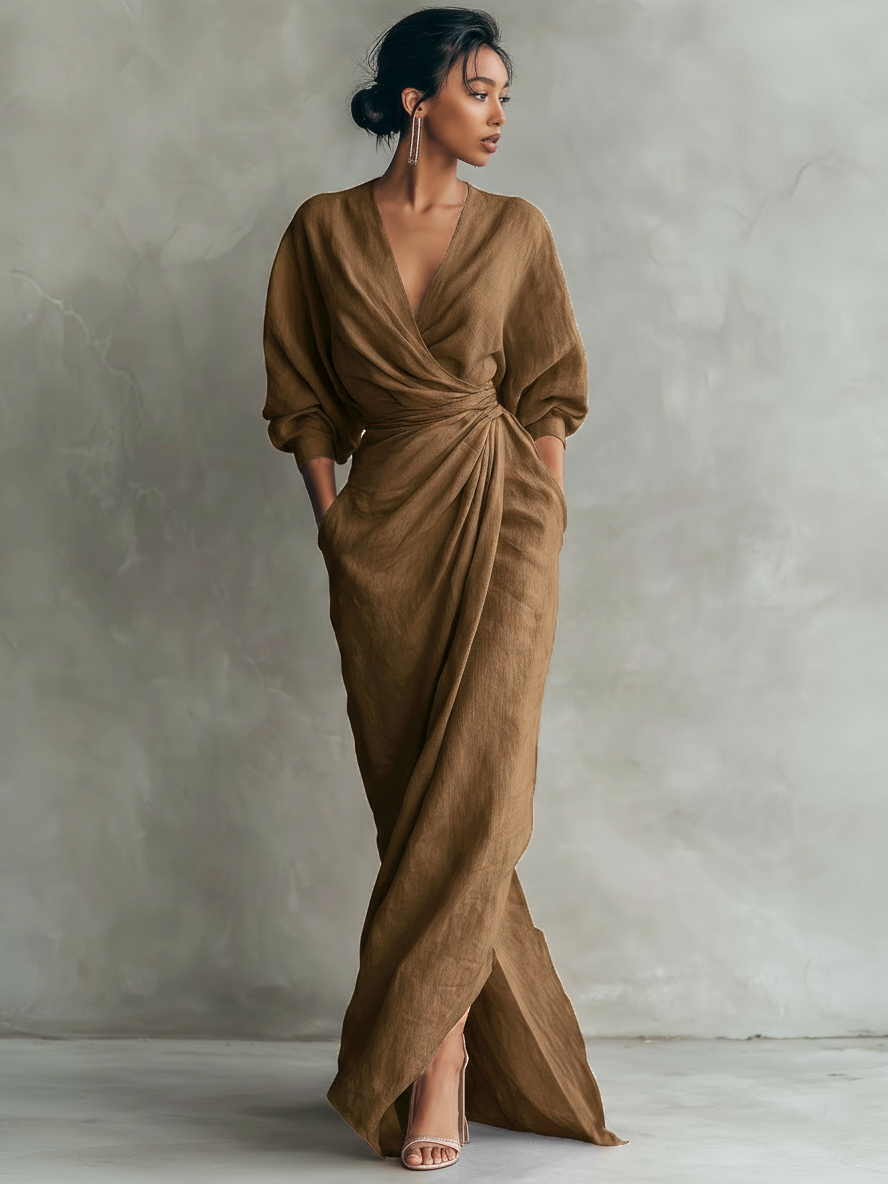Women's V-Neck Maxi Dress – Flowy Minimalist Summer Dress