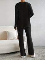 Women's V-Neck Lounge Set – Ribbed Knit Set