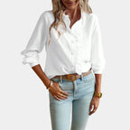 Women's Striped Ruffle Blouse – Button Front Long Sleeve Blouse