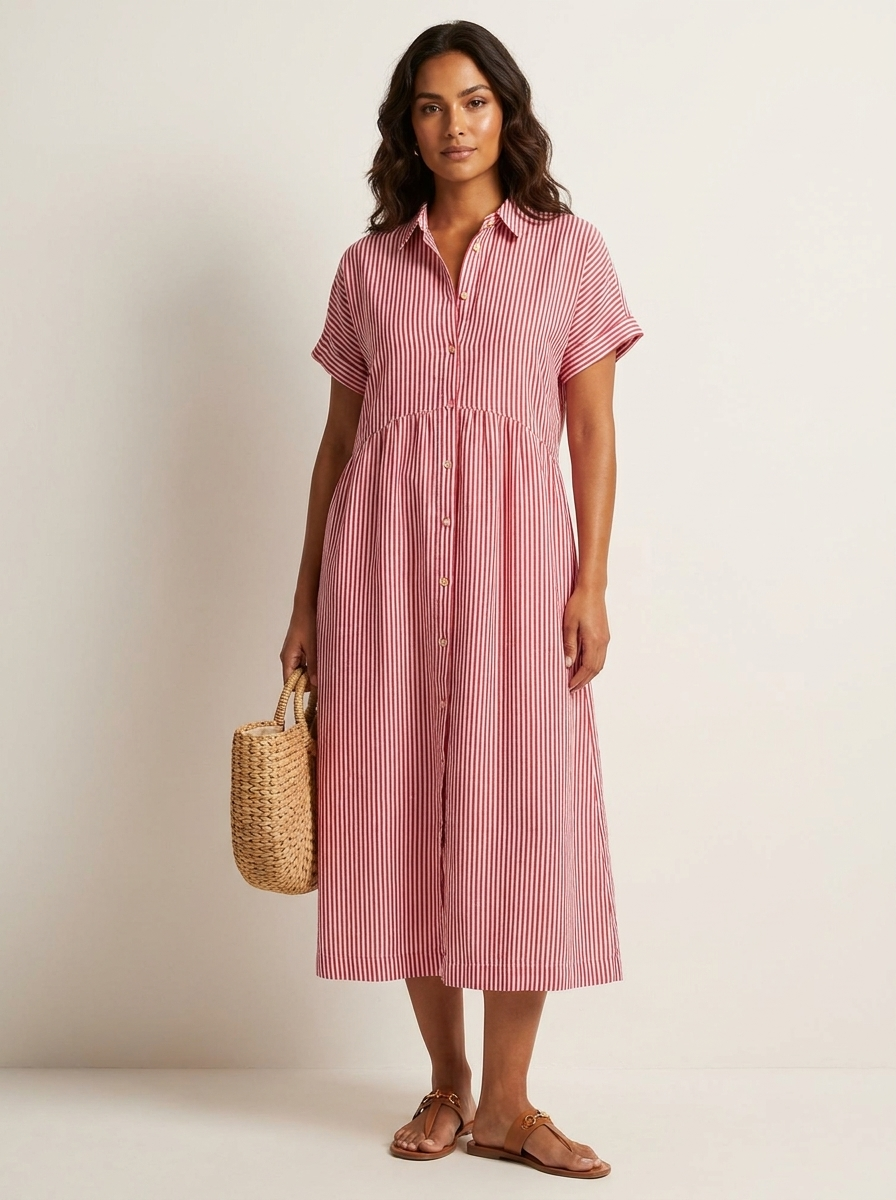 Women's Button-Up Shirt Dress – Striped Summer Dress