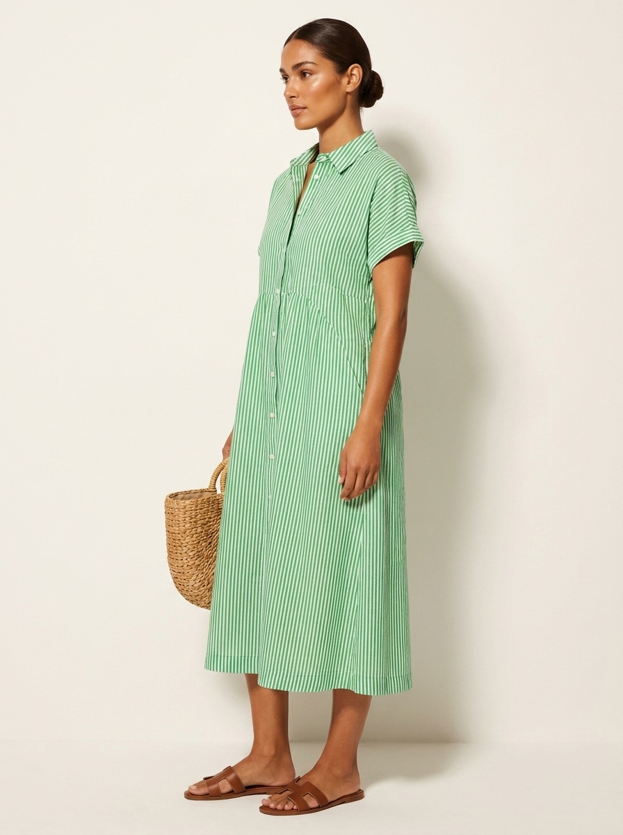 Women's Button-Up Shirt Dress – Striped Summer Dress