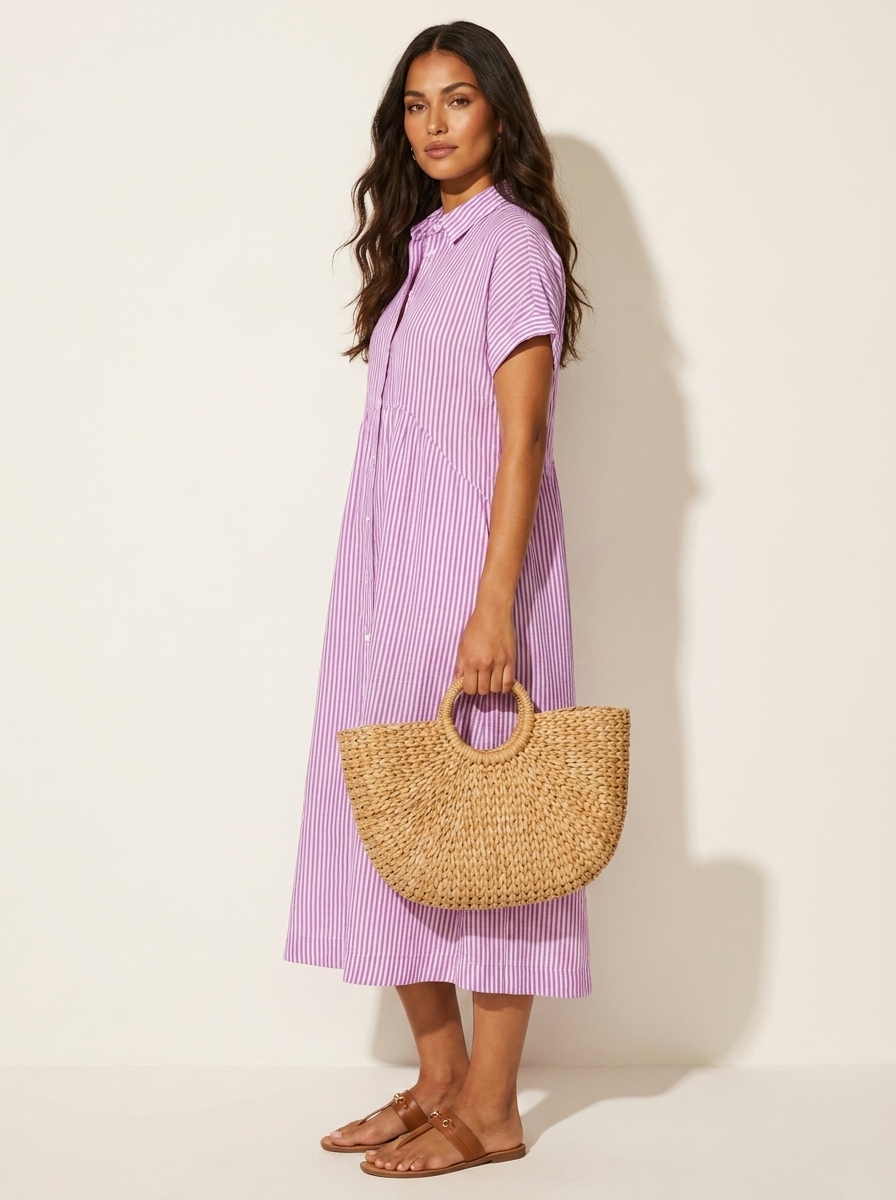 Women's Button-Up Shirt Dress – Striped Summer Dress