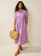 Women's Button-Up Shirt Dress – Striped Summer Dress