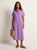 Women's Button-Up Shirt Dress – Striped Summer Dress