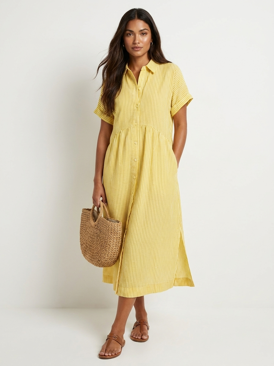 Women's Button-Up Shirt Dress – Striped Summer Dress