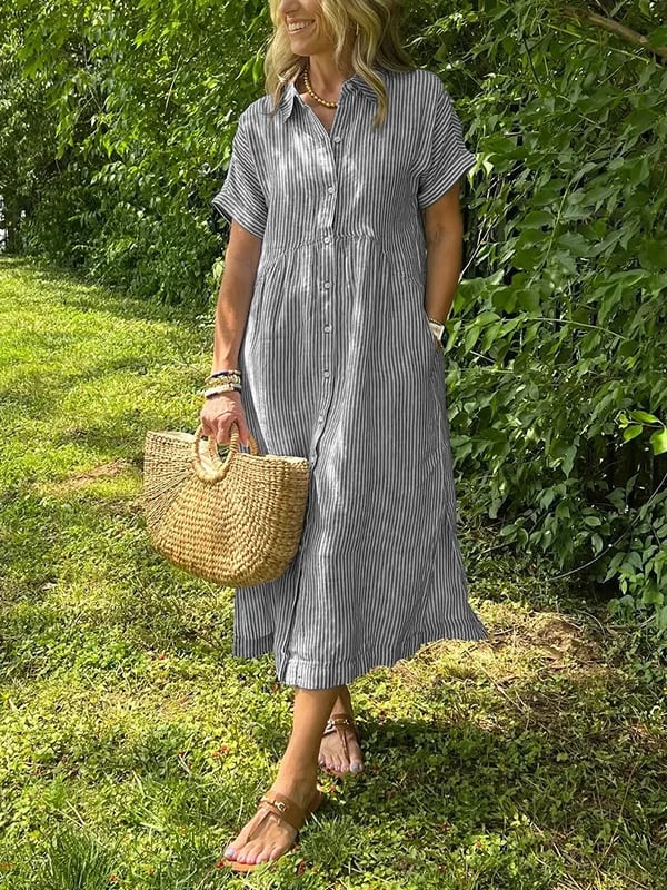 Women's Button-Up Shirt Dress – Striped Summer Dress