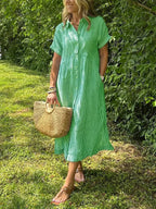 Women's Button-Up Shirt Dress – Striped Summer Dress