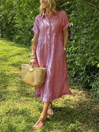 Women's Button-Up Shirt Dress – Striped Summer Dress