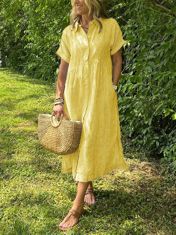 Women's Button-Up Shirt Dress – Striped Summer Dress
