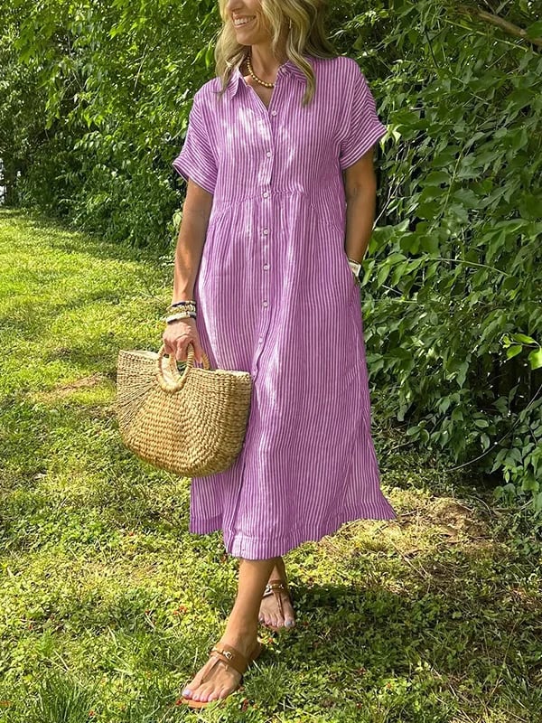 Women's Button-Up Shirt Dress – Striped Summer Dress