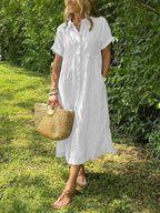 Women's Button-Up Shirt Dress – Striped Summer Dress