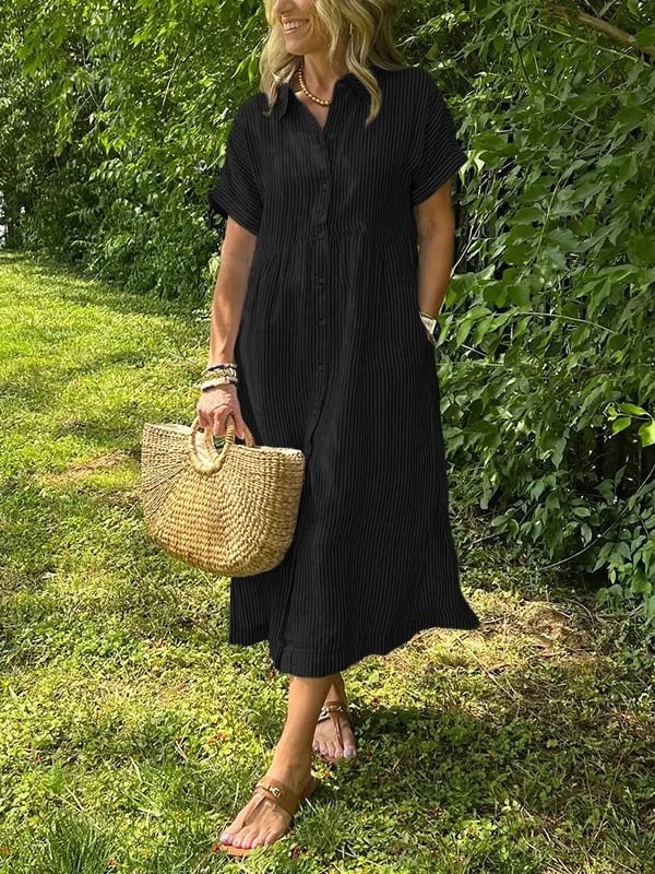 Women's Button-Up Shirt Dress – Striped Summer Dress