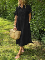 Women's Button-Up Shirt Dress – Striped Summer Dress