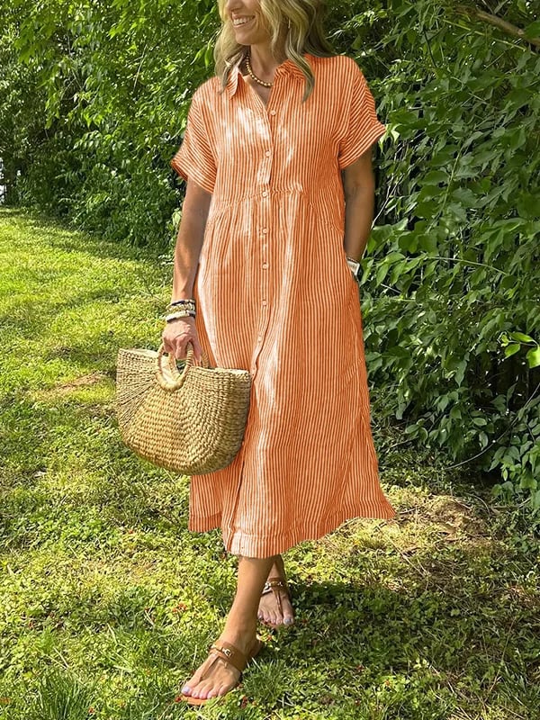 Women's Button-Up Shirt Dress – Striped Summer Dress