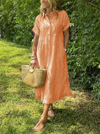 Women's Button-Up Shirt Dress – Striped Summer Dress