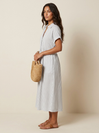Women's Striped Shirt Dress – Collared Button-Up Midi Dress