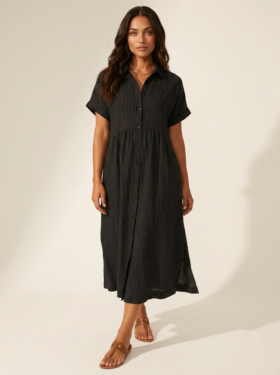 Women's Button-Up Shirt Dress – Striped Summer Dress