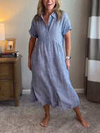 Women's Button-Up Shirt Dress – Striped Summer Dress