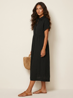 Women's Striped Shirt Dress – Collared Button-Up Midi Dress