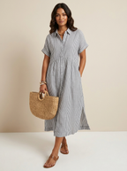 Women's Button-Up Shirt Dress – Striped Summer Dress