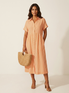 Women's Button-Up Shirt Dress – Striped Summer Dress