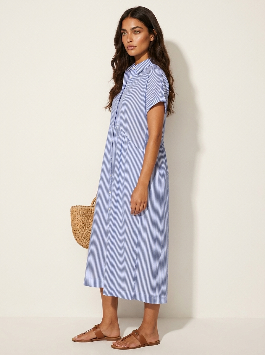 Women's Button-Up Shirt Dress – Striped Summer Dress