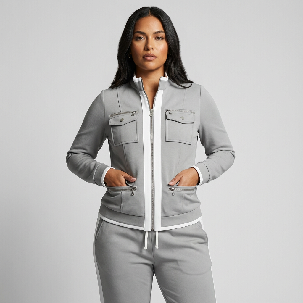 Women's Contrast Trim Set – Zip Jacket Pants Set