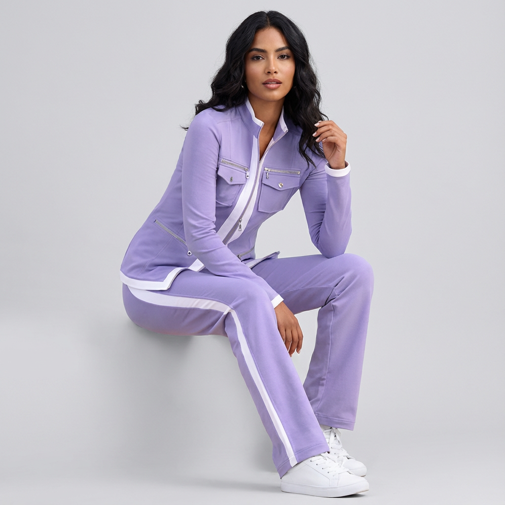 Women's Contrast Trim Set – Zip Jacket Pants Set