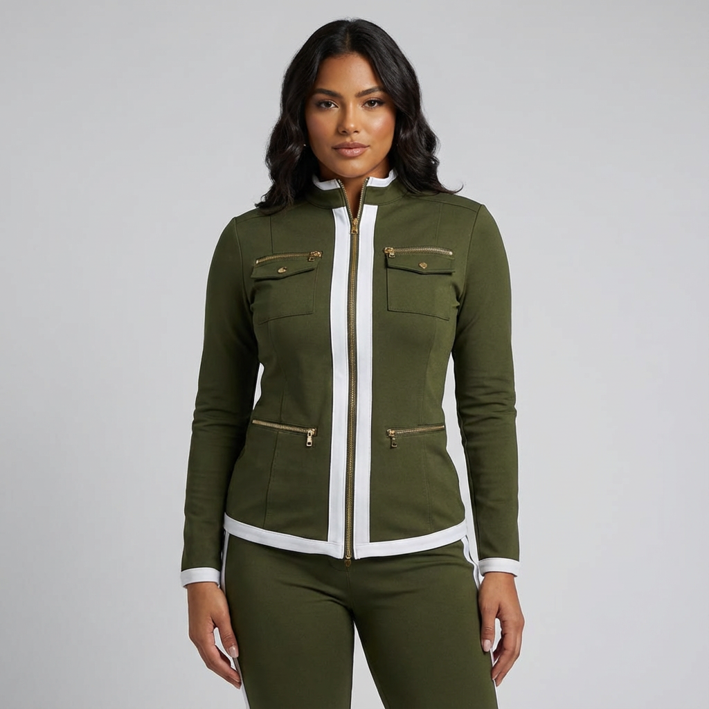 Women's Contrast Trim Set – Zip Jacket Pants Set