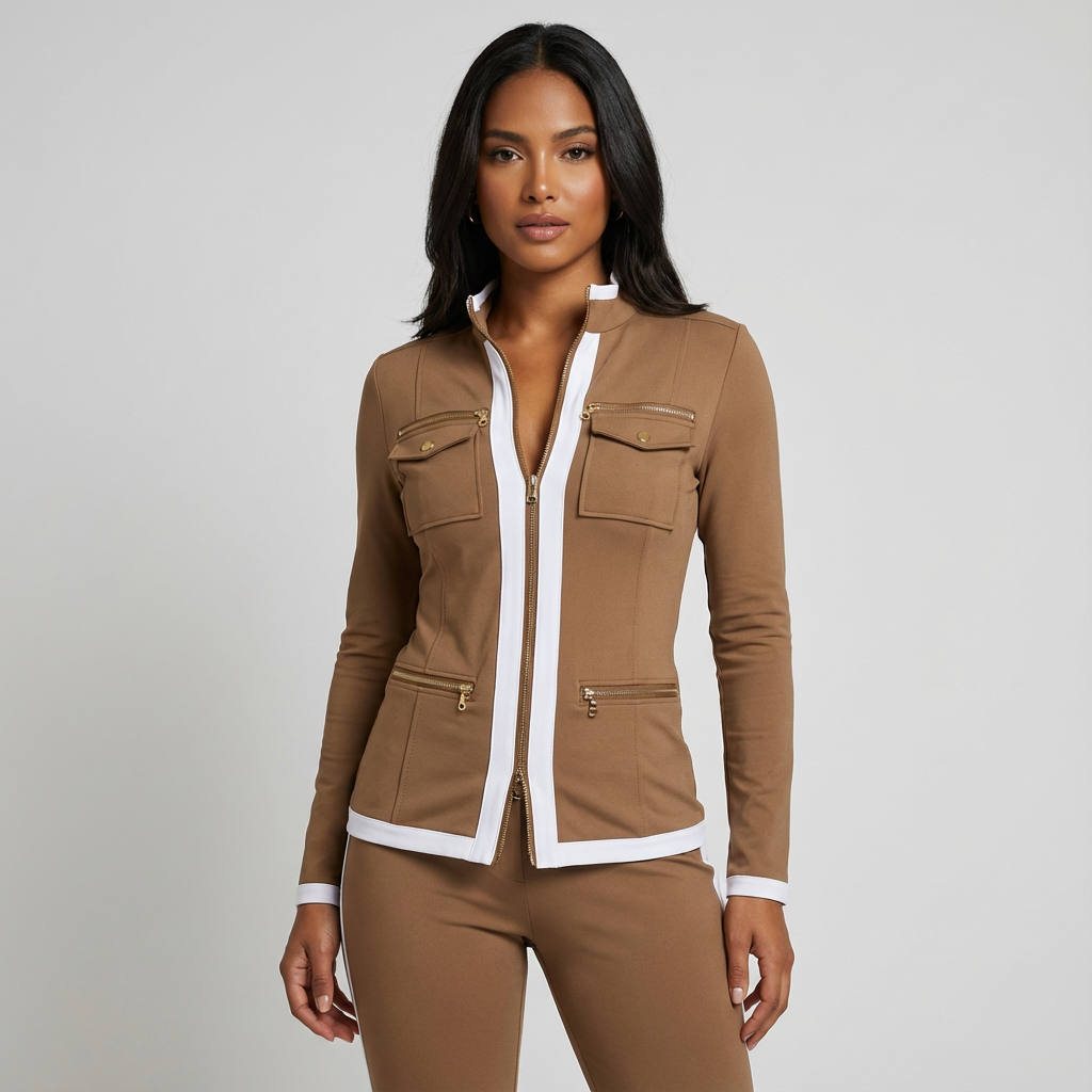 Women's Contrast Trim Set – Zip Jacket Pants Set