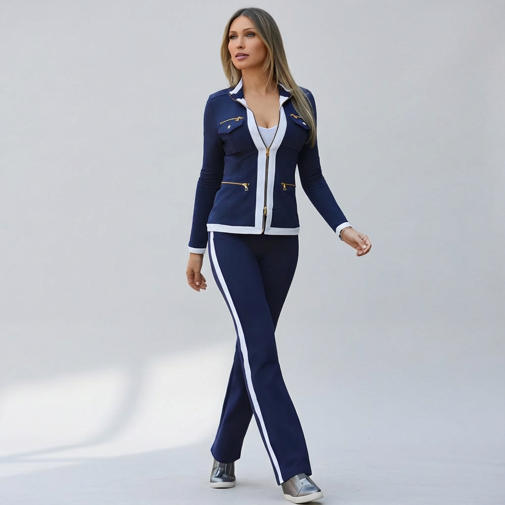 Women's Contrast Trim Set – Zip Jacket Pants Set