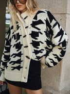 Women's Herringbone Cardigan – V-Neck Button Front Textured Cardigan