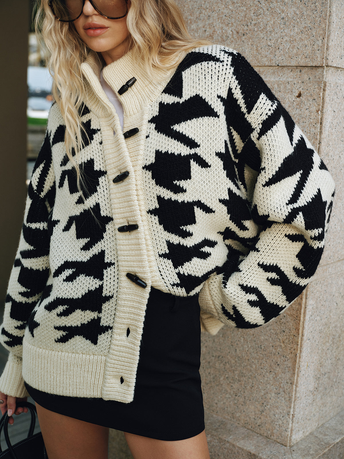 Women's Herringbone Cardigan – V-Neck Button Front Textured Cardigan