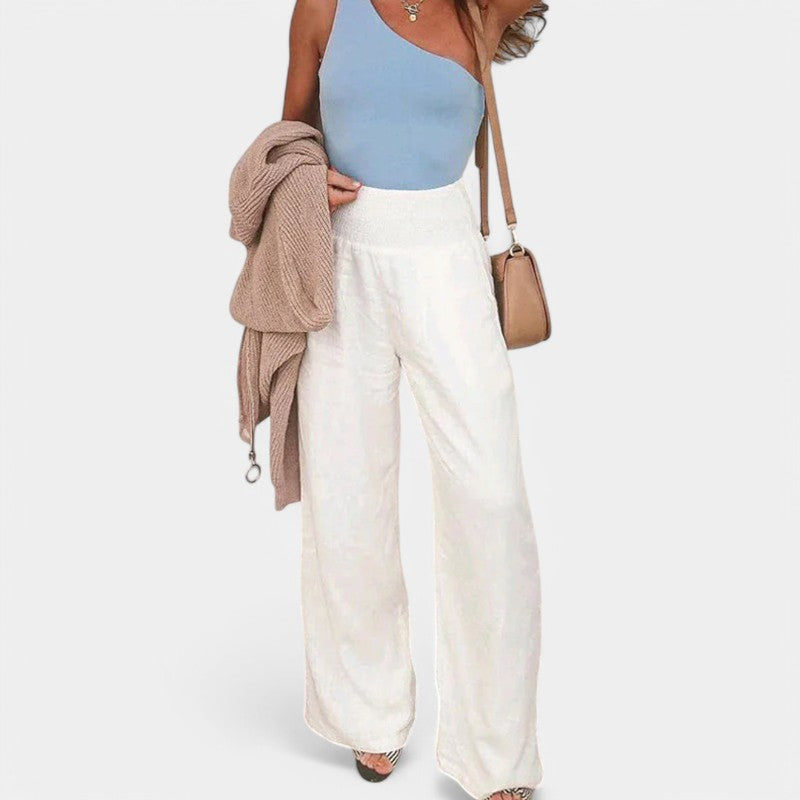 Women's Pleated Wide Leg Pants – High Waist Elastic Waist Trousers