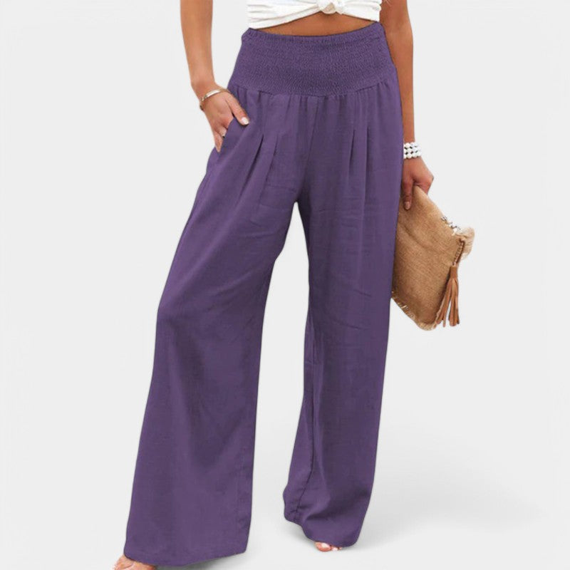 Women's Pleated Wide Leg Pants – High Waist Elastic Waist Trousers