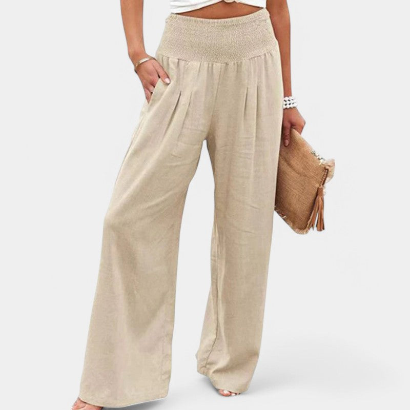 Women's Pleated Wide Leg Pants – High Waist Elastic Waist Trousers