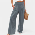 Women's Pleated Wide Leg Pants – High Waist Elastic Waist Trousers
