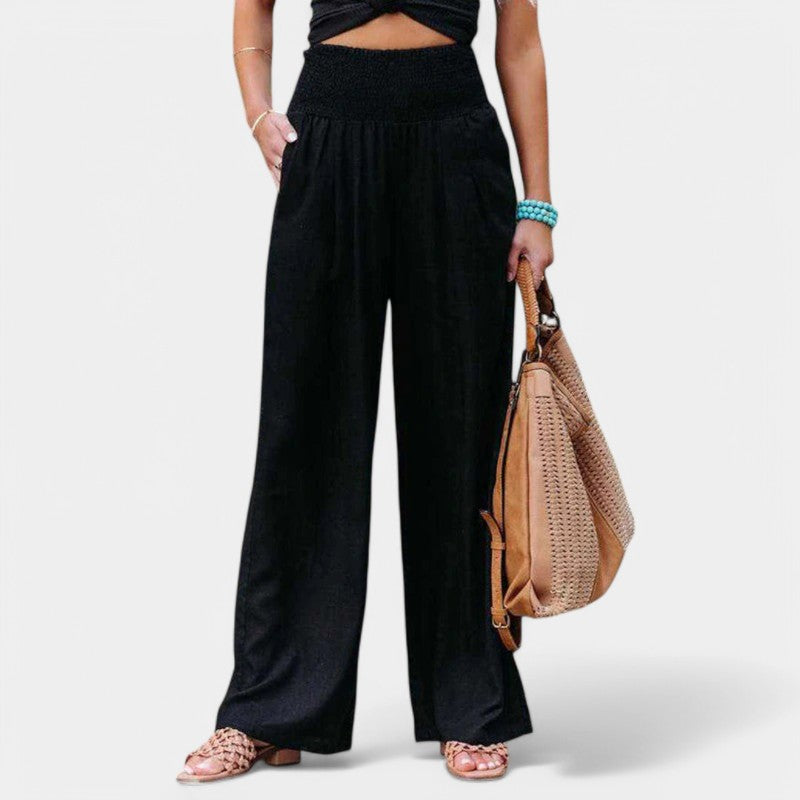 Women's Pleated Wide Leg Pants – High Waist Elastic Waist Trousers