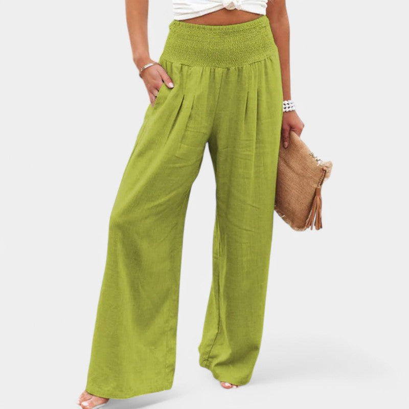 Women's Pleated Wide Leg Pants – High Waist Elastic Waist Trousers