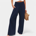 Women's Pleated Wide Leg Pants – High Waist Elastic Waist Trousers
