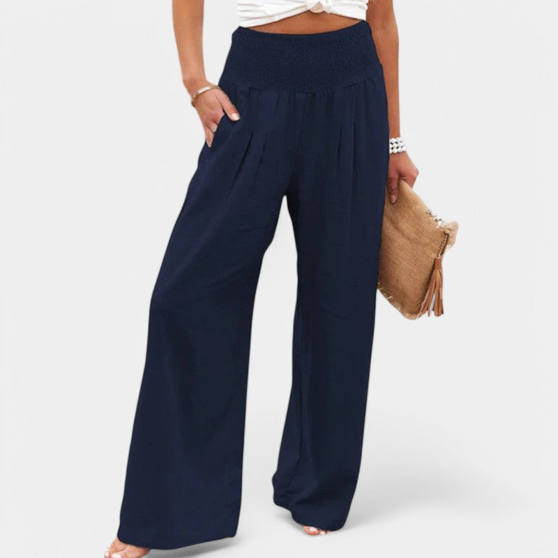 Women's Pleated Wide Leg Pants – High Waist Elastic Waist Trousers