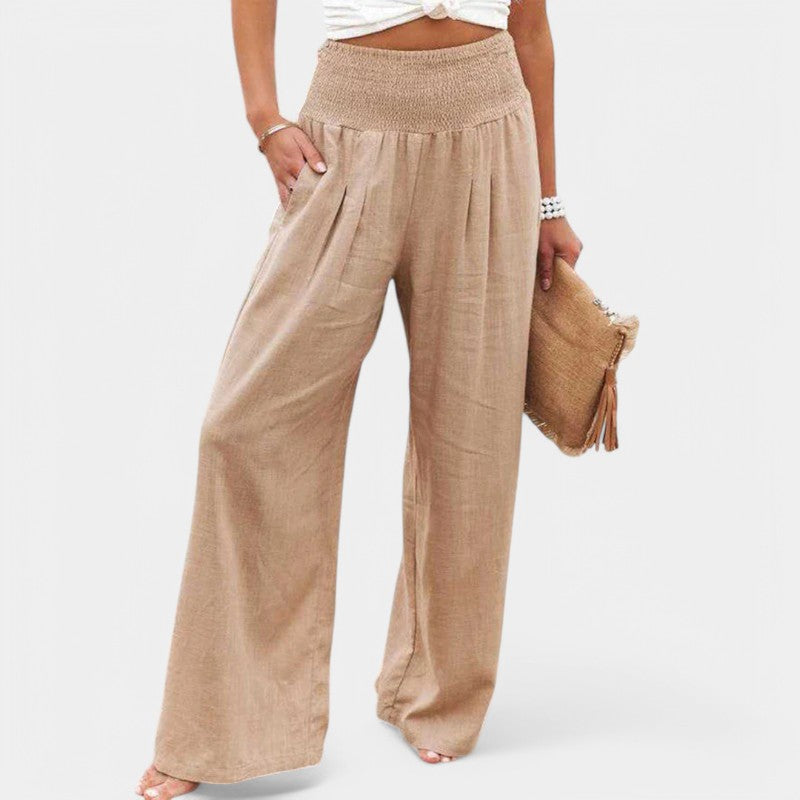 Women's Pleated Wide Leg Pants – High Waist Elastic Waist Trousers