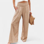 Women's Pleated Wide Leg Pants – High Waist Elastic Waist Trousers