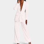 Women's Single Button Tailored Blazer Set – Wide Leg Office Trousers Set