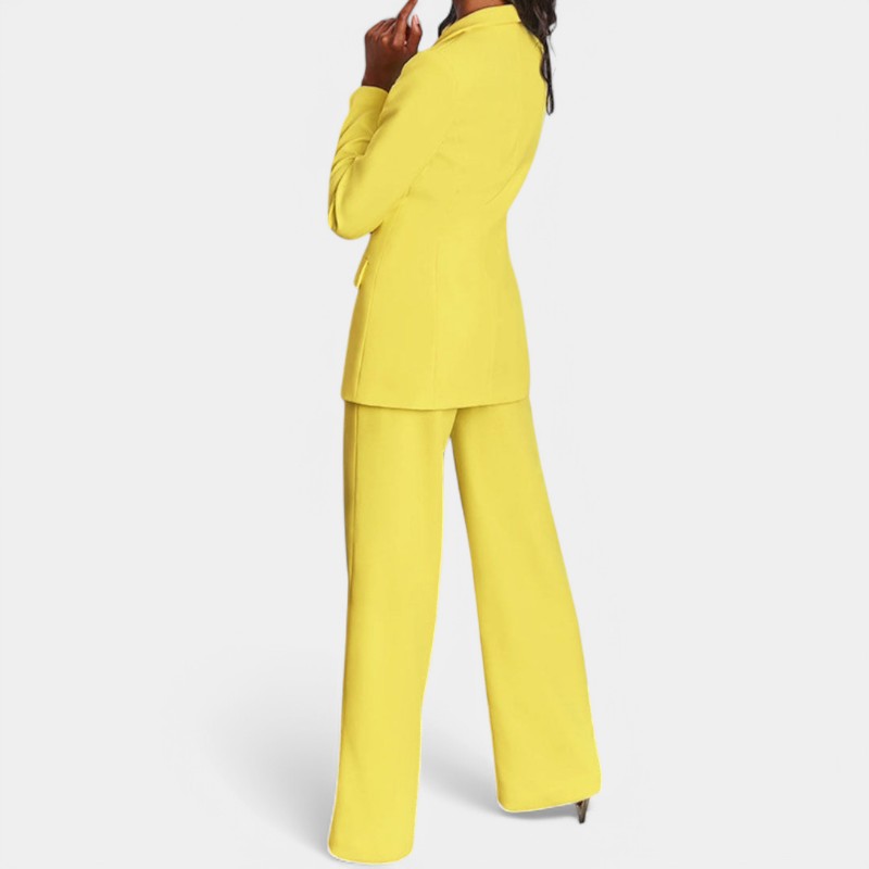 Women's Single Button Tailored Blazer Set – Wide Leg Office Trousers Set