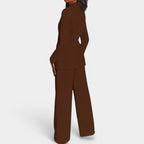 Women's Single Button Tailored Blazer Set – Wide Leg Office Trousers Set